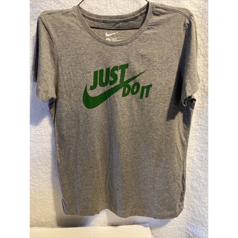 Nike Slim Fit Youth XL Middle Swoosh Just Do It Gray & Green Graphic Athleisure‎